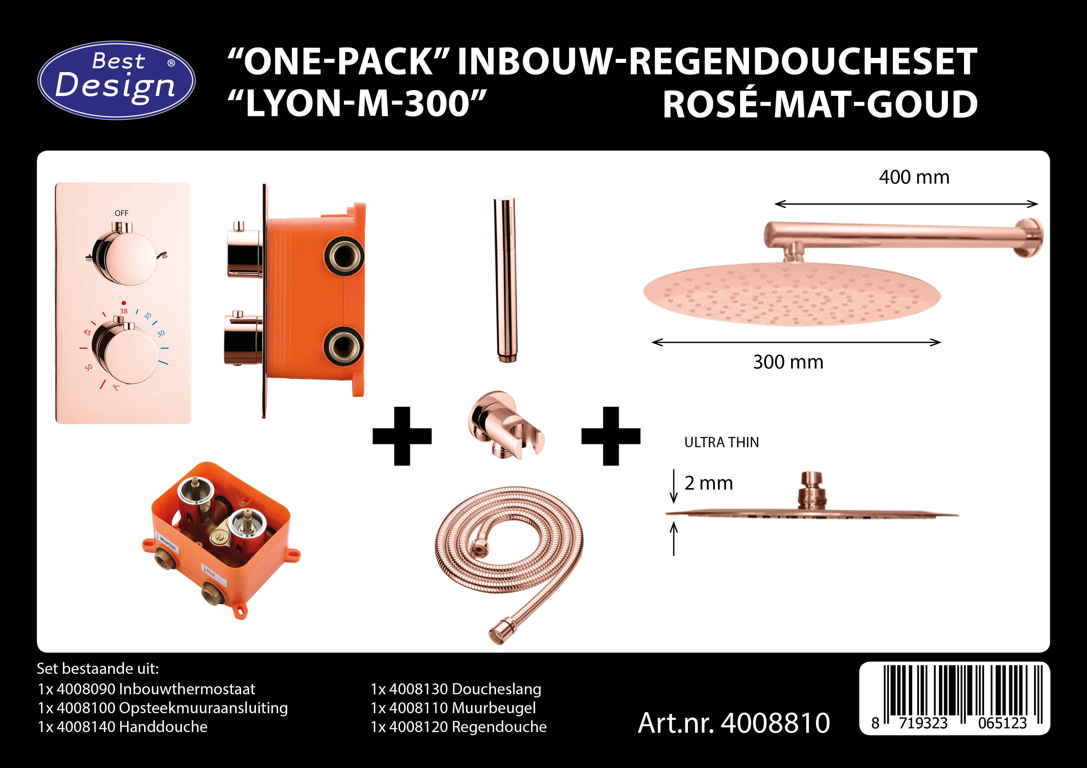 Best Design Lyon one pack inbouw regendouche rosé mat goud