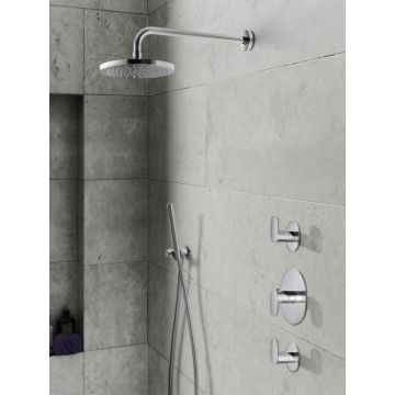 Hotbath Friendo inbouw douche set met 2 stopkranen IBS5 geborsteld nikkel staafdouche wandarm 35cm douchekop 30cm (incl. glijstang)