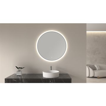 Wiesbaden Novi spiegel rond met LED, dimbaar 100 cm mat zwart