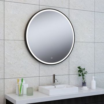 Wiesbaden Maro ronde spiegel met LED verlichting 80 cm mat zwart
