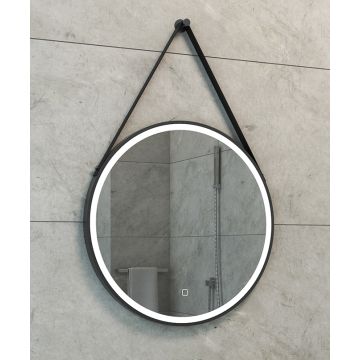 Wiesbaden Cinto spiegel rond met band, LED, dimbaar en spiegelverwarming 60 cm mat zwart