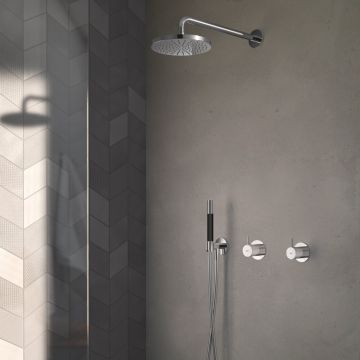 Hotbath Cobber IBS21 inbouw douche set met 2-weg omstel geborsteld nikkel staafdouche plafondbuis 15cm douchekop 30cm