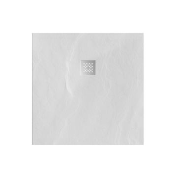 Tapo Relievo Crag douchebak 100&#215;100 cm mat wit met geborsteld RVS afvoerrooster