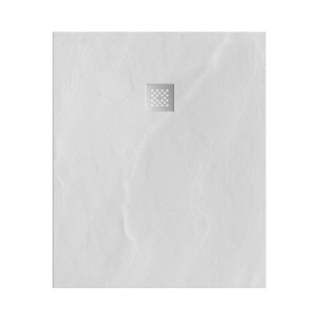 Tapo Relievo Crag douchebak 100&#215;120 cm mat wit met geborsteld RVS afvoerrooster