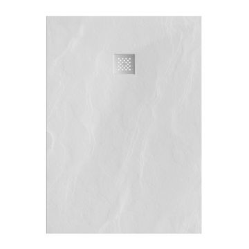 Tapo Relievo Crag douchebak 100&#215;140 cm mat wit met geborsteld RVS afvoerrooster