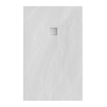 Tapo Relievo Crag douchebak 100&#215;160 cm mat wit met geborsteld RVS afvoerrooster