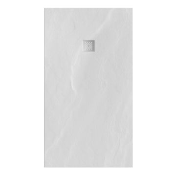 Tapo Relievo Crag douchebak 100&#215;180 cm mat wit met geborsteld RVS afvoerrooster