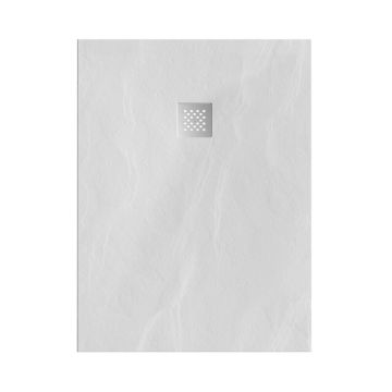 Tapo Relievo Crag douchebak 90&#215;120 cm mat wit met geborsteld RVS afvoerrooster