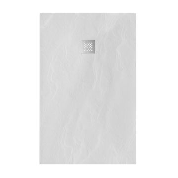Tapo Relievo Crag douchebak 90&#215;140 cm mat wit met geborsteld RVS afvoerrooster