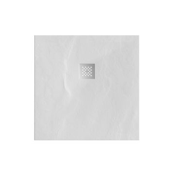 Tapo Relievo Crag douchebak 90x90 cm mat wit met geborsteld RVS afvoerrooster