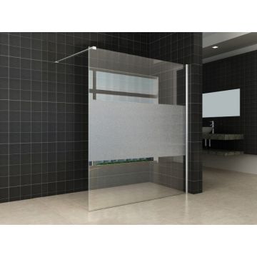 Wiesbaden Comfort inloopdouche 1600 x 2000 x 8 mm nano helder glas met melkglas middenband/chroom