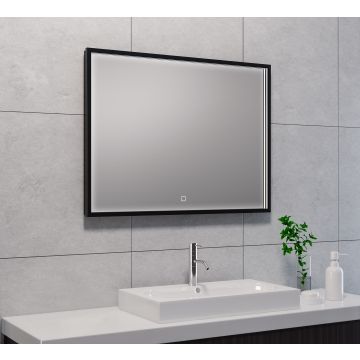 Wiesbaden Avi spiegel rechthoek met LED, dimbaar en spiegelverwarming 80 x 60 cm mat zwart