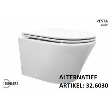 Wiesbaden Vesta junior wandcloset rimless verkort met Flatline toiletzitting softclose en quick release glans wit