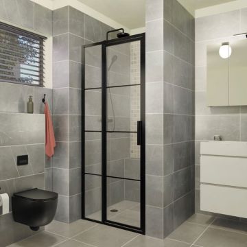 Xenz Industrial Line Premium douchedeur aan zijdeel voor nis 100x200 zwart