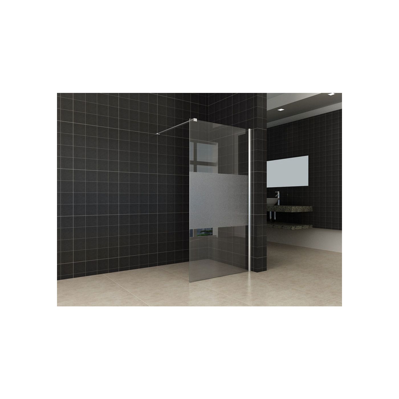 Wiesbaden Comfort inloopdouche 900 x 2000 x 10 mm nano helder glas met melkglas middenband/chroom