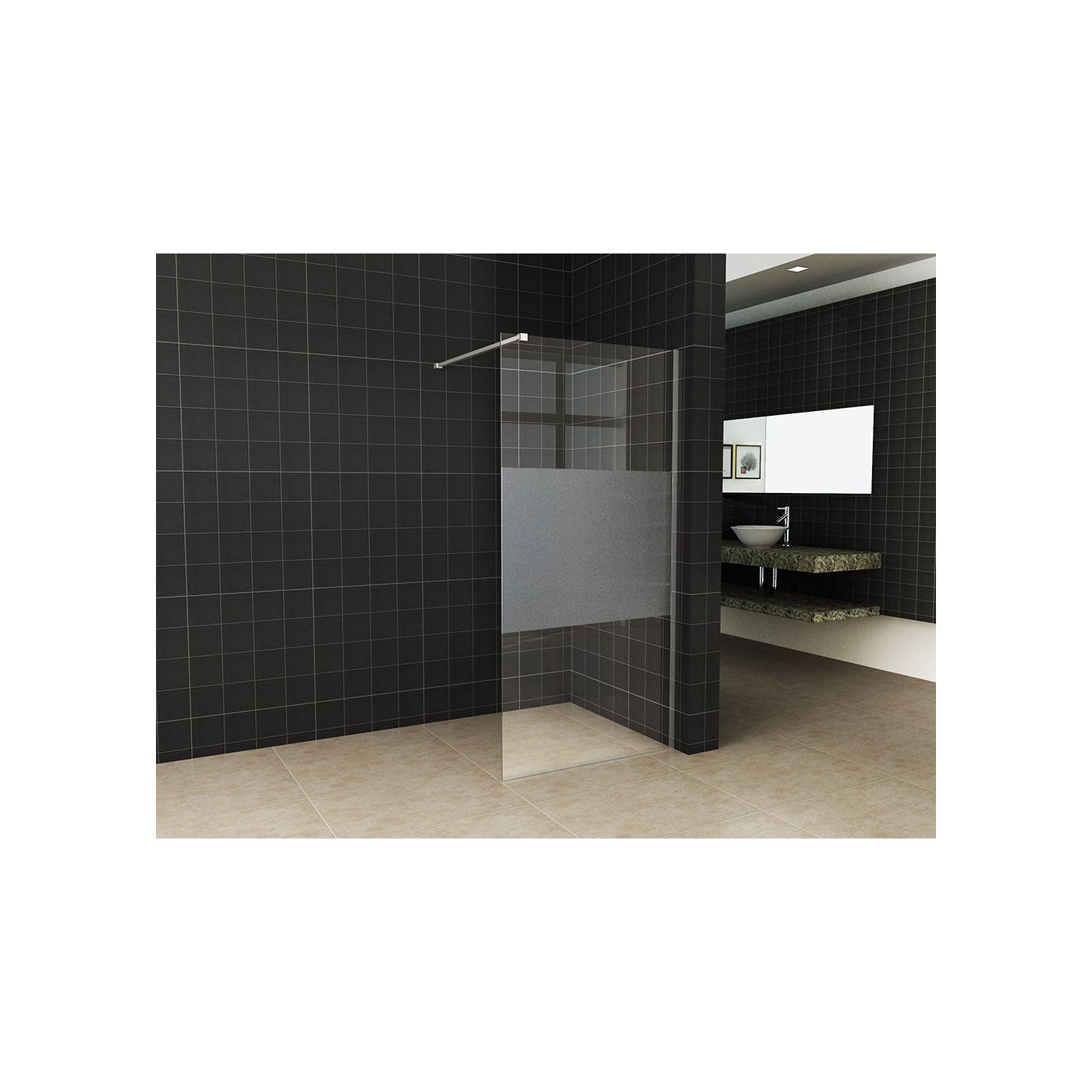 Wiesbaden Slim glasplaat 800 x 2000 x 8 mm nano helder glas met melkglas middenband