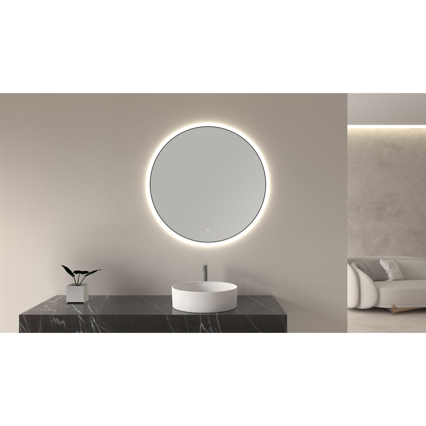 Wiesbaden Novi spiegel rond met LED, dimbaar 100 cm mat zwart