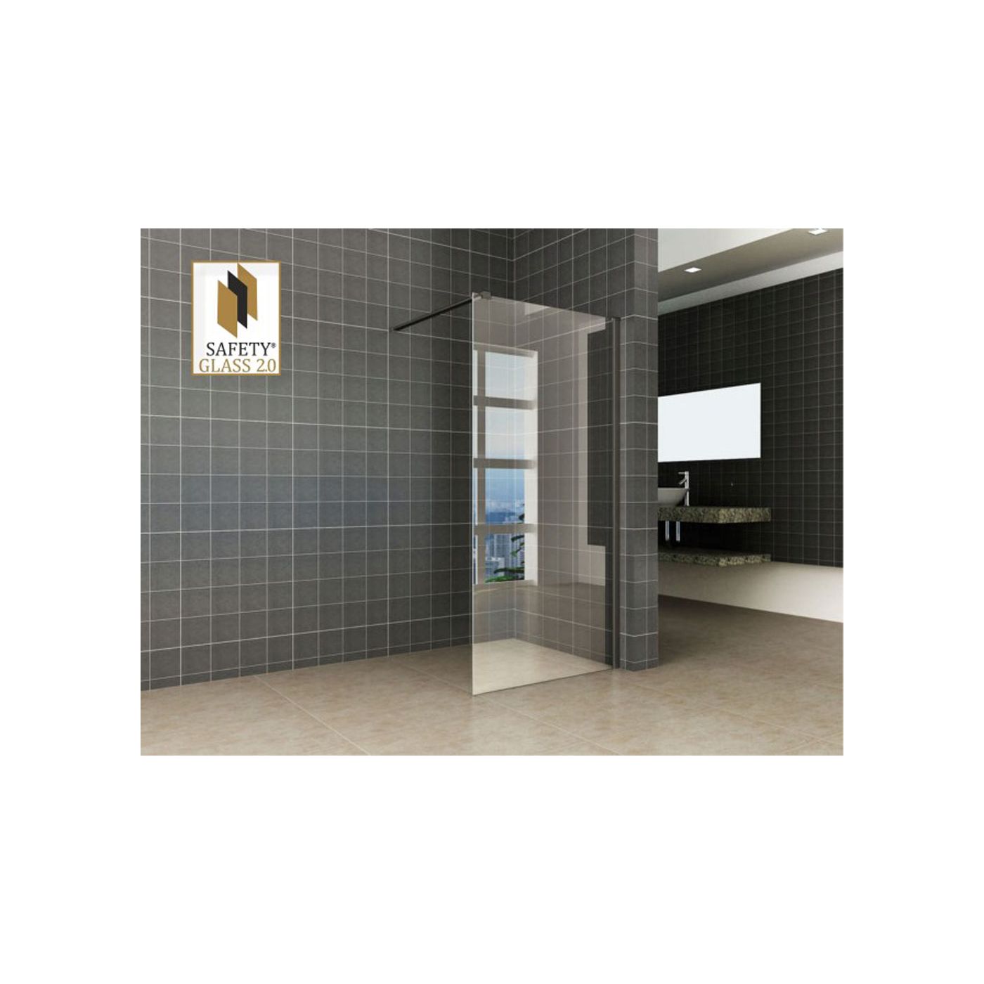 Wiesbaden Graffic inloopdouche 1200 x 2000 x 10 mm nano safety glass folie helder glas/mat zwart