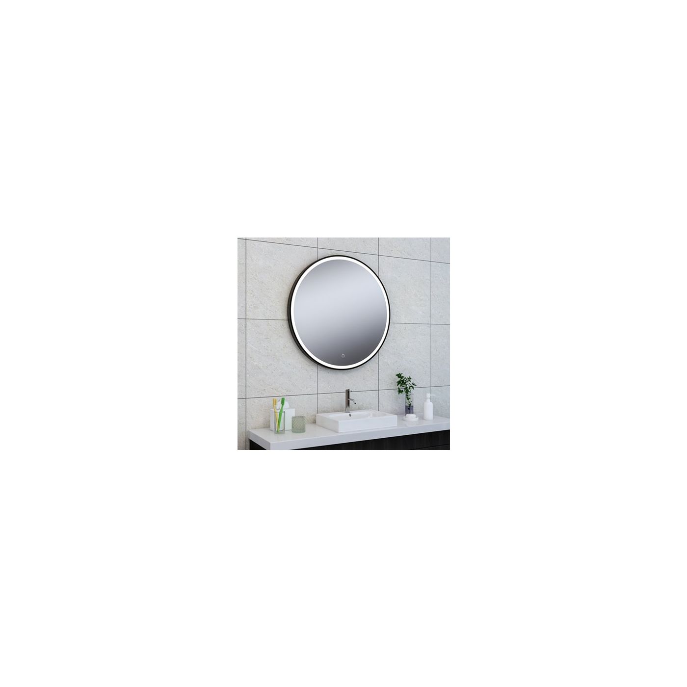 Wiesbaden Maro ronde spiegel met LED verlichting 80 cm mat zwart