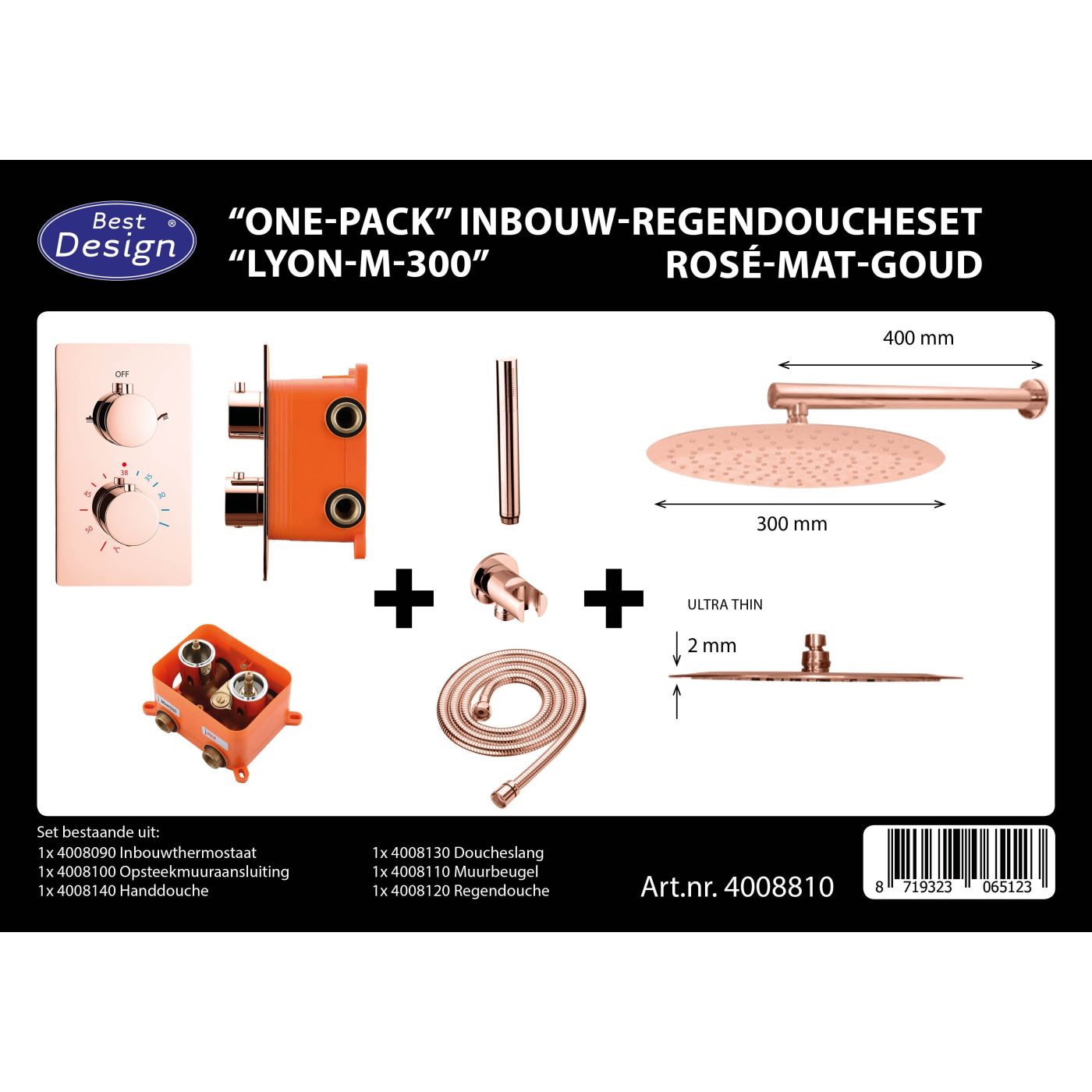 Best Design Lyon one pack inbouw regendouche rosé mat goud