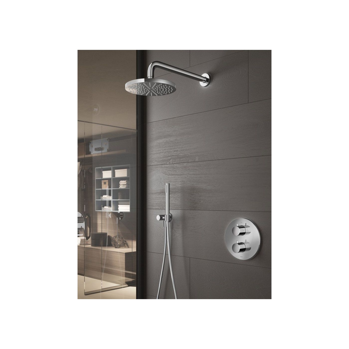 Hotbath Buddy inbouw douche set met 2-weg omstel IBS1A geborsteld nikkel staafdouche wandarm 35cm douchekop 30cm (incl. glijstang)