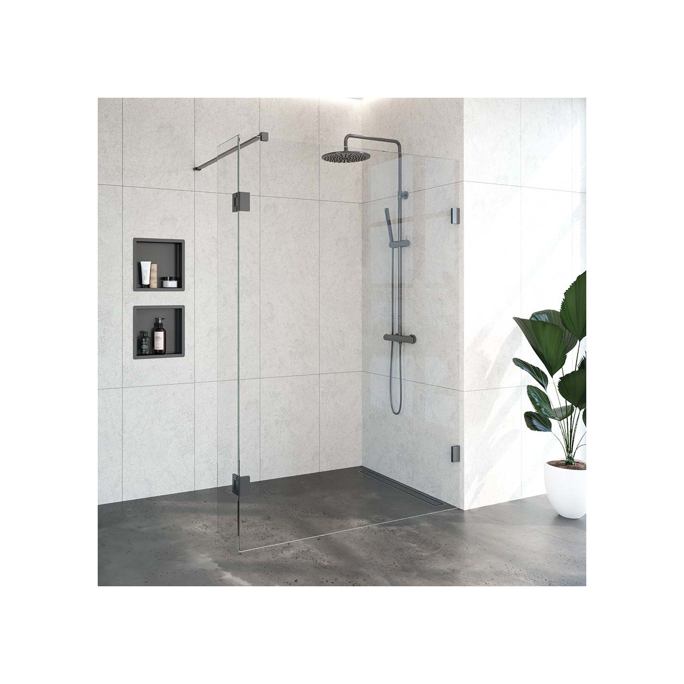 Topa Creative inloopdouche met draaibare 30 zijwand 130 gunmetal