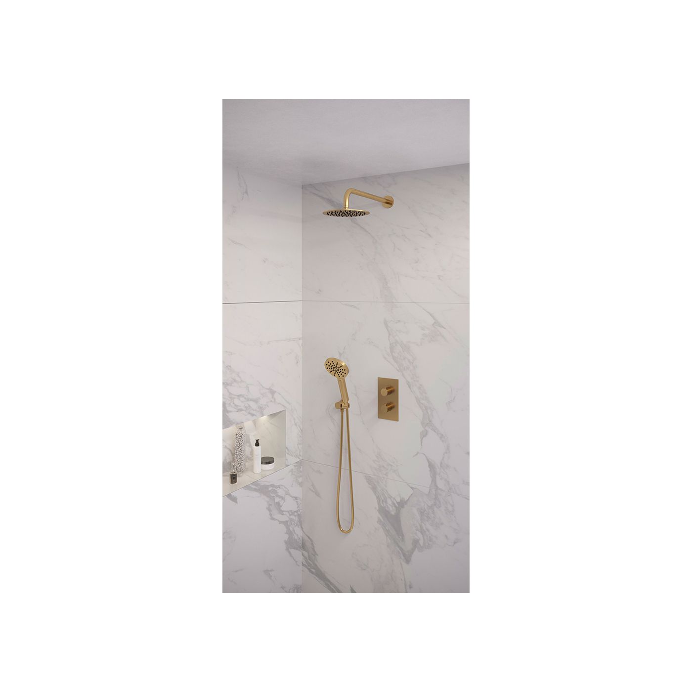 Brauer Gold Edition doucheset gebogen muurbuis en ronde handdouche 3-weg 20 goud