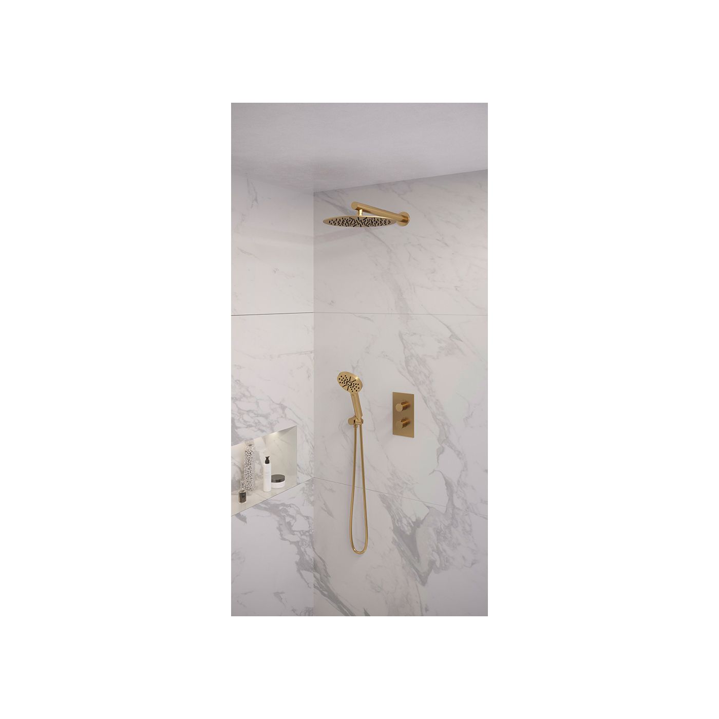 Brauer Gold Edition doucheset rechte muurbuis en ronde handdouche 3-weg 30 goud
