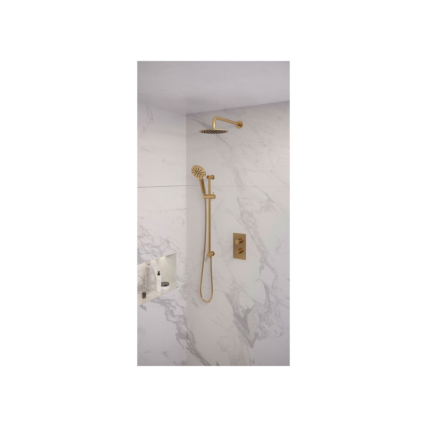 Brauer Gold Edition doucheset glijstang, gebogen muurbuis en ronde handdouche 3-weg 20 goud