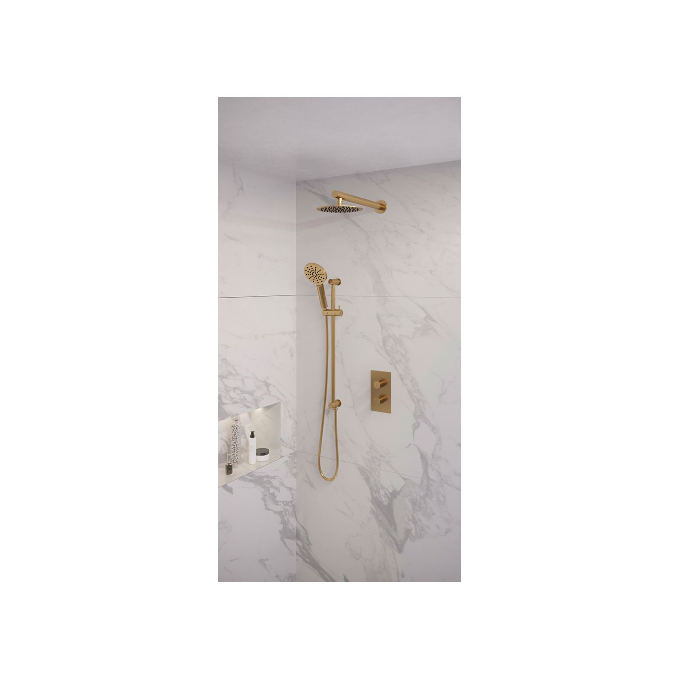 Brauer Gold Edition doucheset glijstang, rechte muurbuis en ronde handdouche 3-weg 20 goud