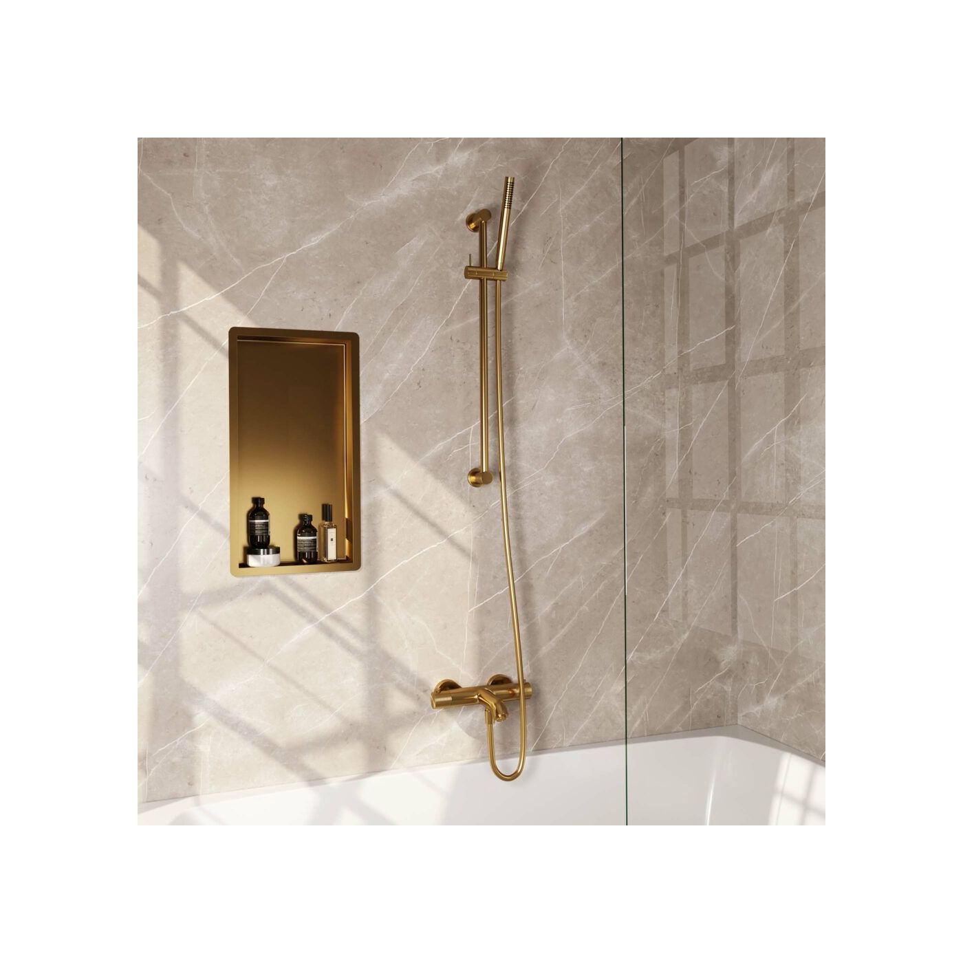 Brauer Gold Carving opbouw baddouche met glijstang en staafhanddouche goud