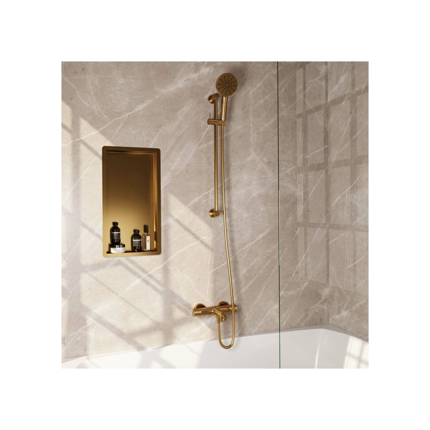 Brauer Gold Carving opbouw baddouche met glijstang en ronde handdouche goud