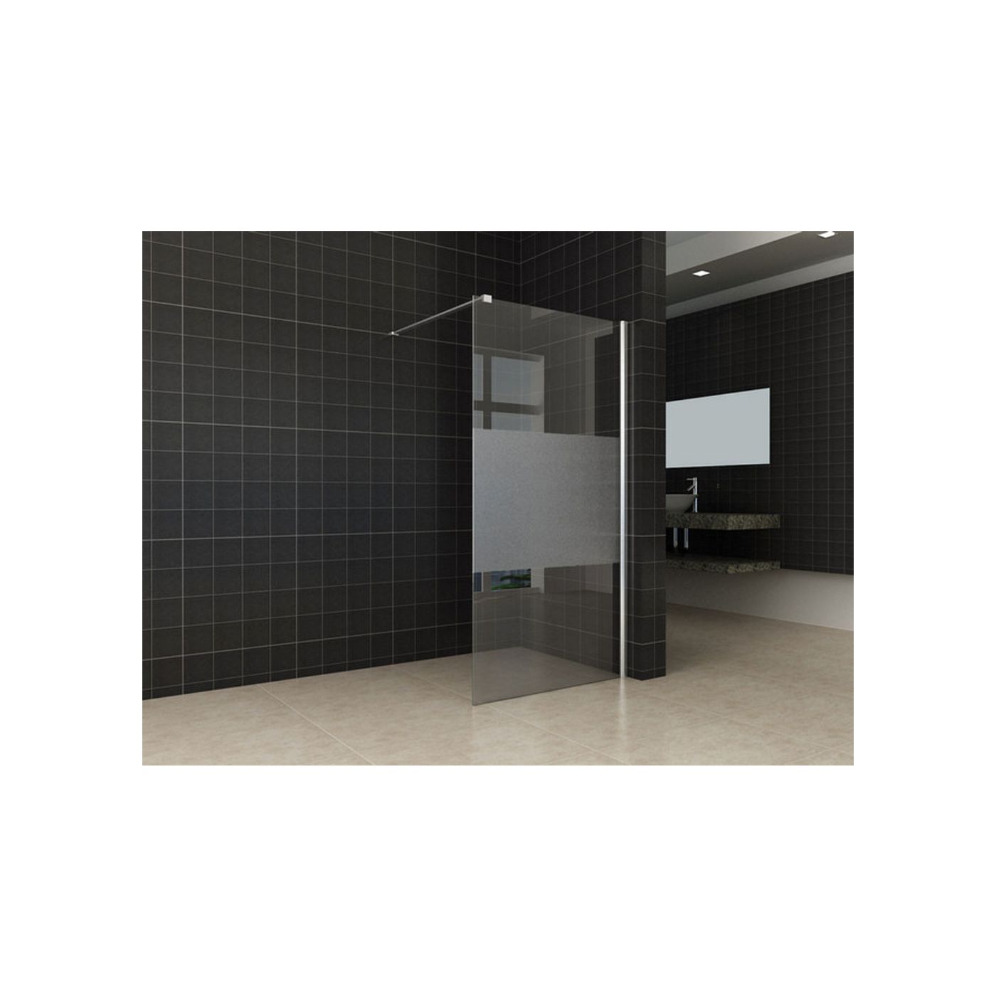 Wiesbaden Comfort inloopdouche 800 x 2000 x 10 mm nano helder glas met melkglas middenband/chroom