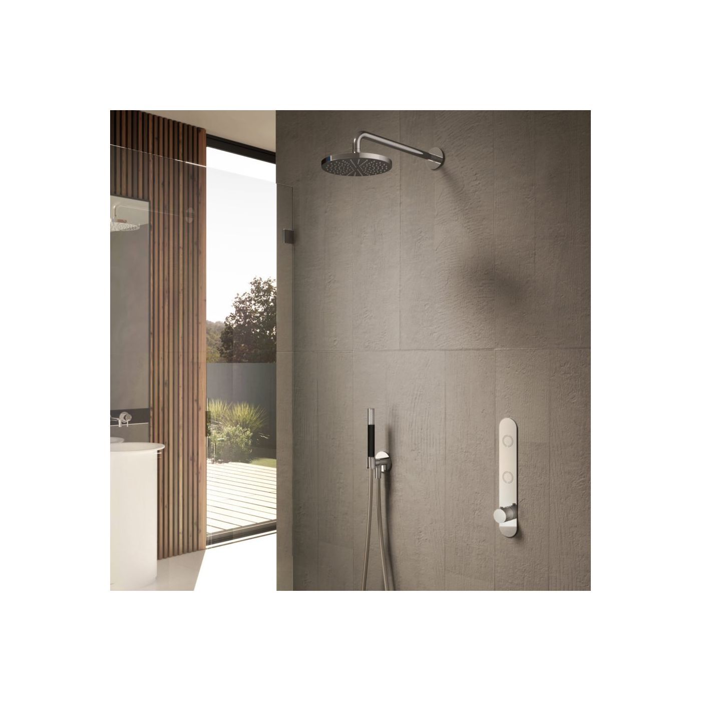 Hotbath Cobber IBS24 inbouw douche set met 2 pushbuttons mat zwart staafdouche plafondbuis 15cm douchekop 20cm