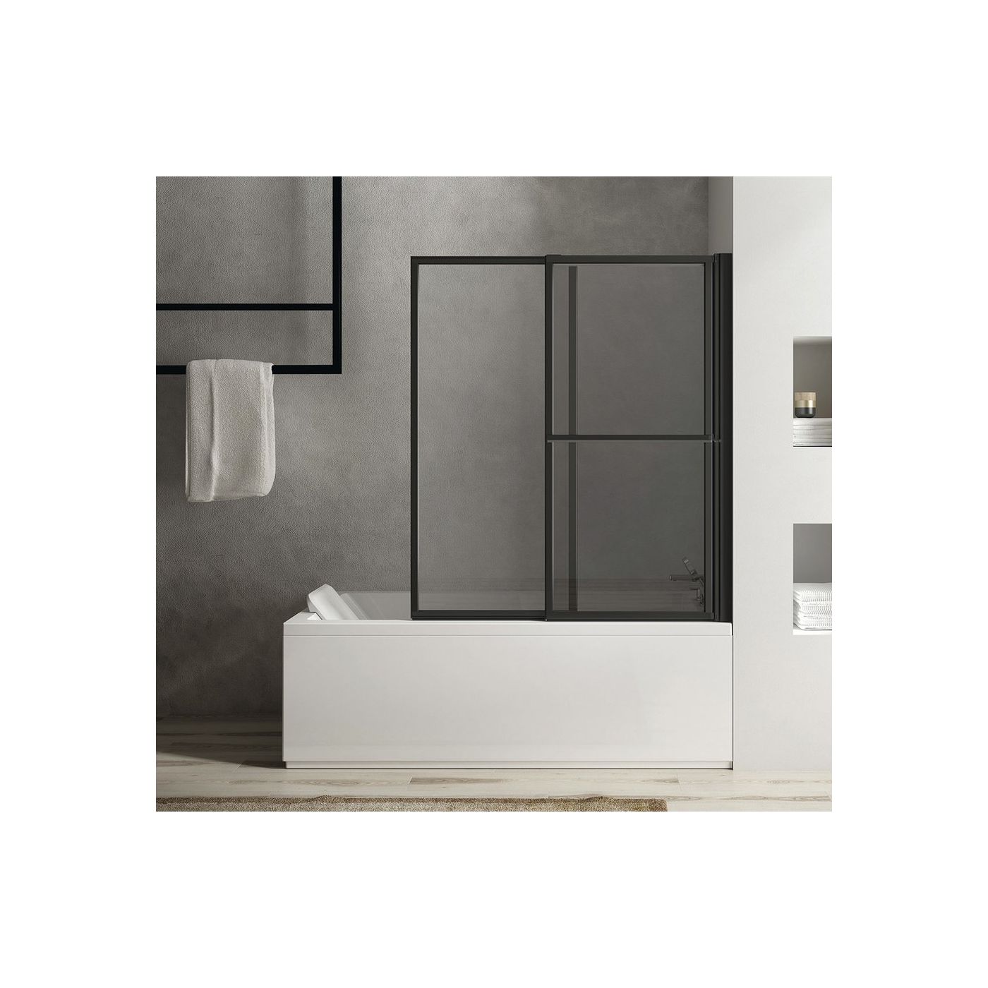Polysan Olbia opklapbare en schuifbare badwand 123 helder glas mat zwart frame