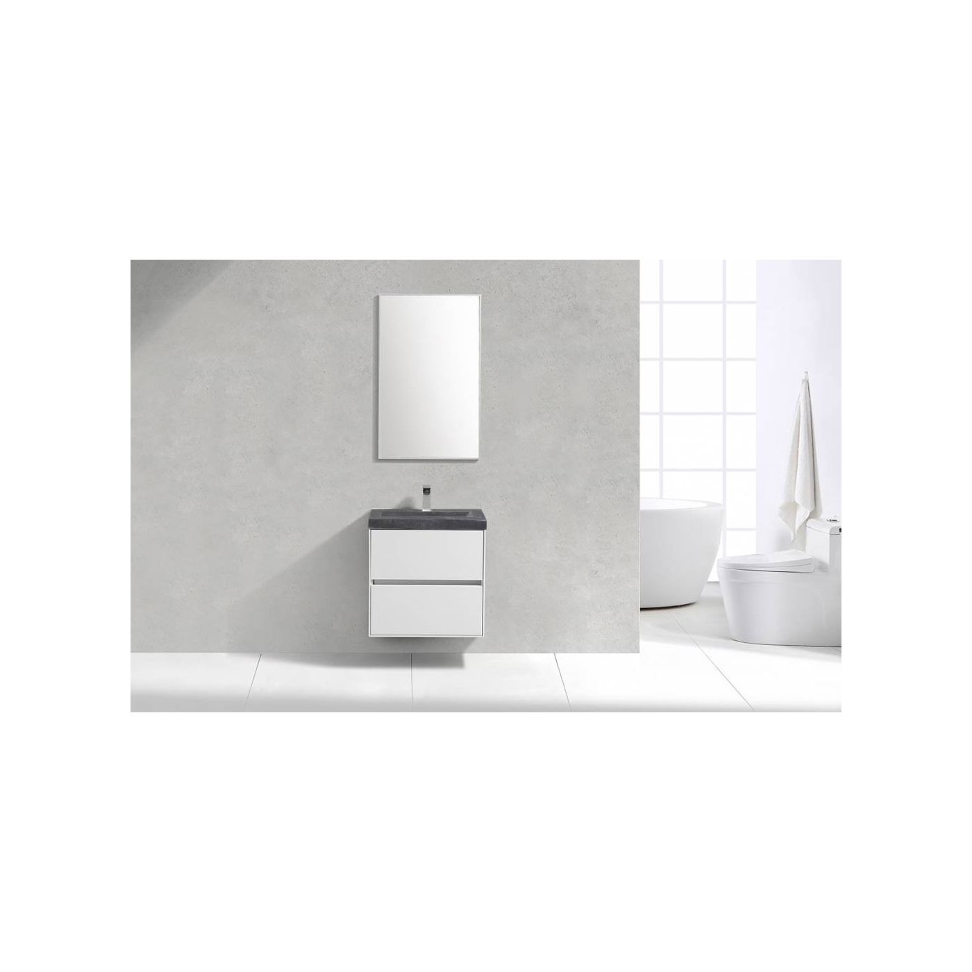 Neuer Compact badkamermeubel Stone wastafel met kraangat 60 glans wit