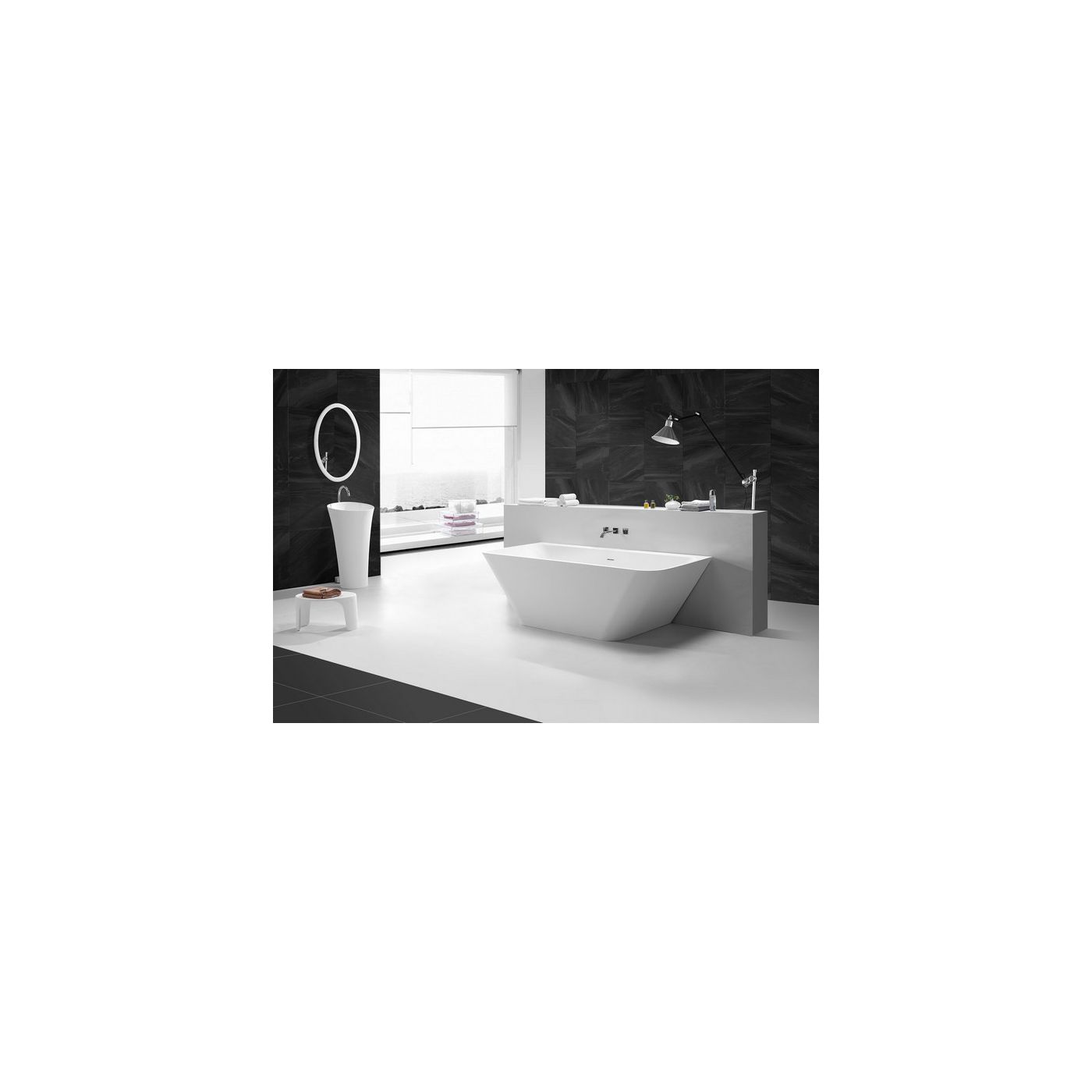 Wiesbaden Inge Solid surface half vrijstaand bad 180x84x57 cm mat wit