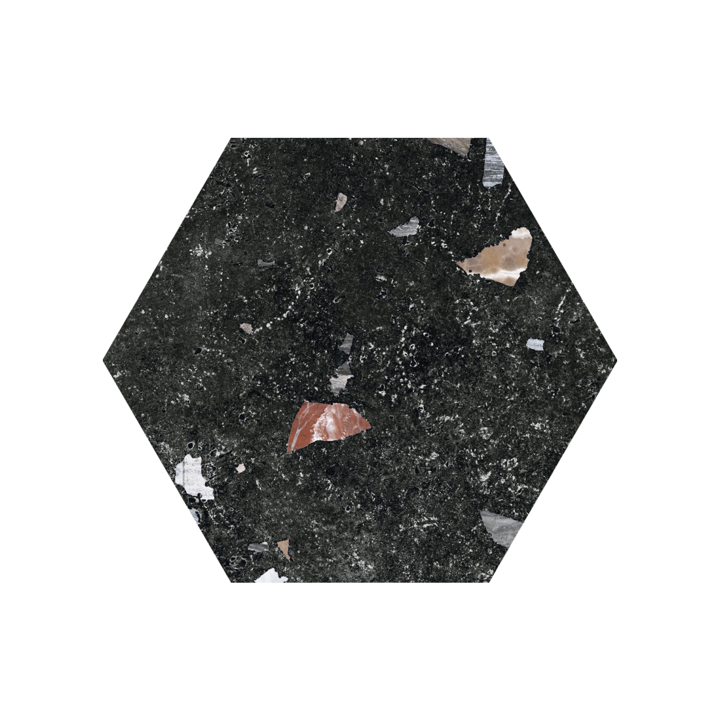 Codicer Sonar Dark hexagon terrazzo vloertegel 25x22 zwart