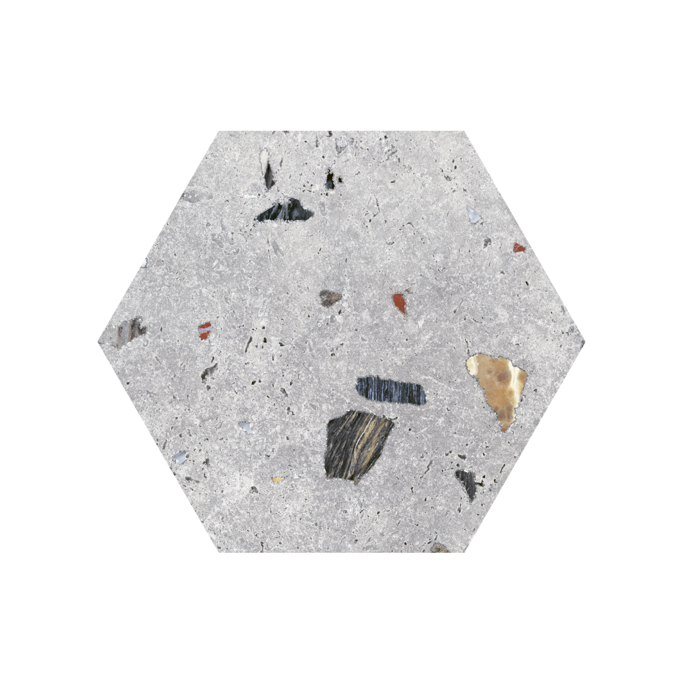 Codicer Sonar Silver hexagon terrazzo vloertegel 25x22 grijs