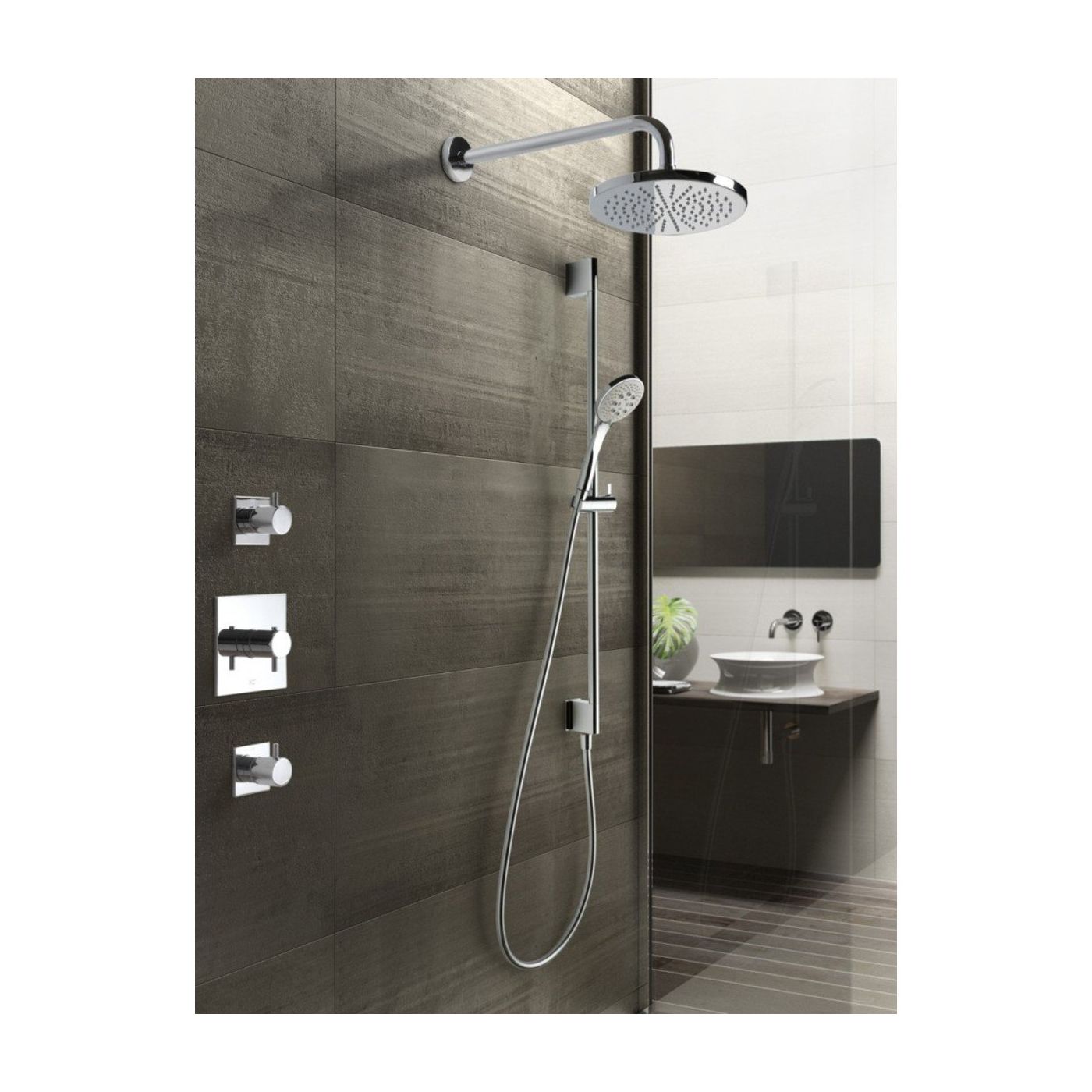 Hotbath Laddy inbouw douche set met 2 stopkranen IBS2 geborsteld nikkel 3 standen handdouche plafondbuis 30cm douchekop 30cm (incl. glijstang)