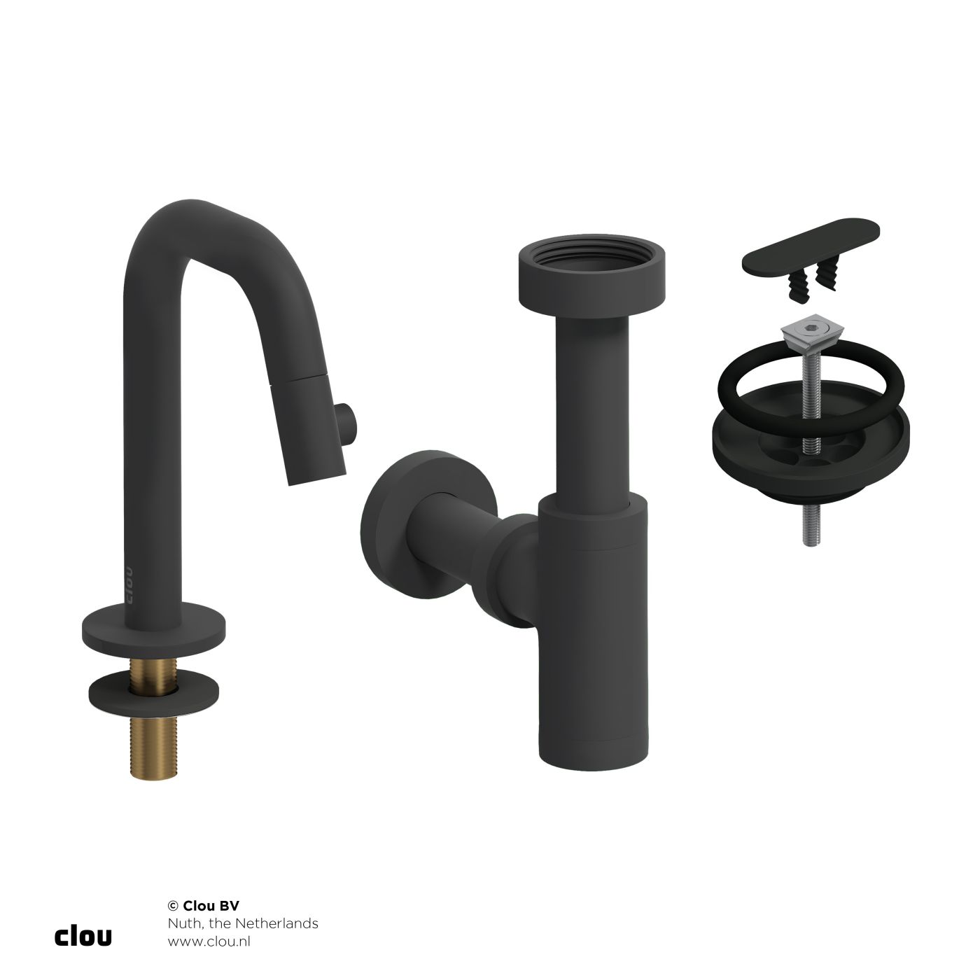 Clou Kaldur set tbv (New)Flush / First fonteinen, mat zwart