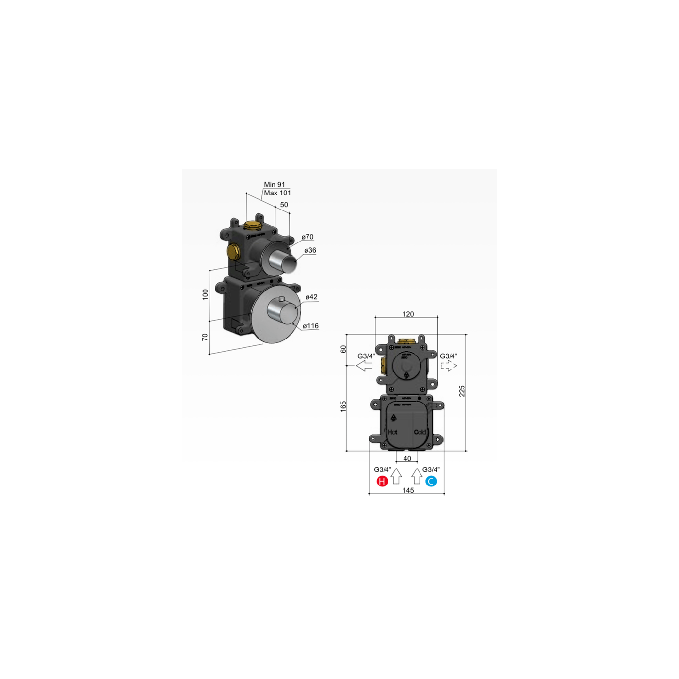 Hotbath MHF001 High Flow inbouwbox voor thermostaat met 1 stopkraan