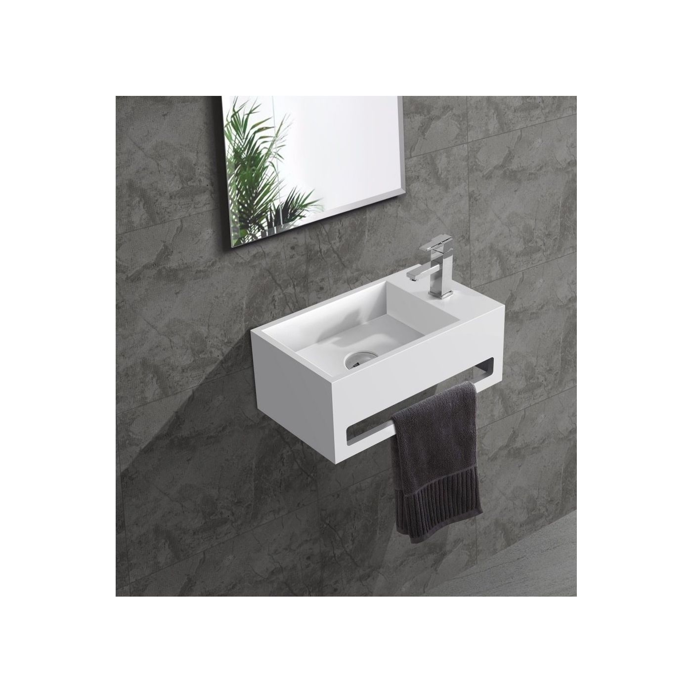 Saniclear Bali solid surface fontein rechts 36x20cm mat wit