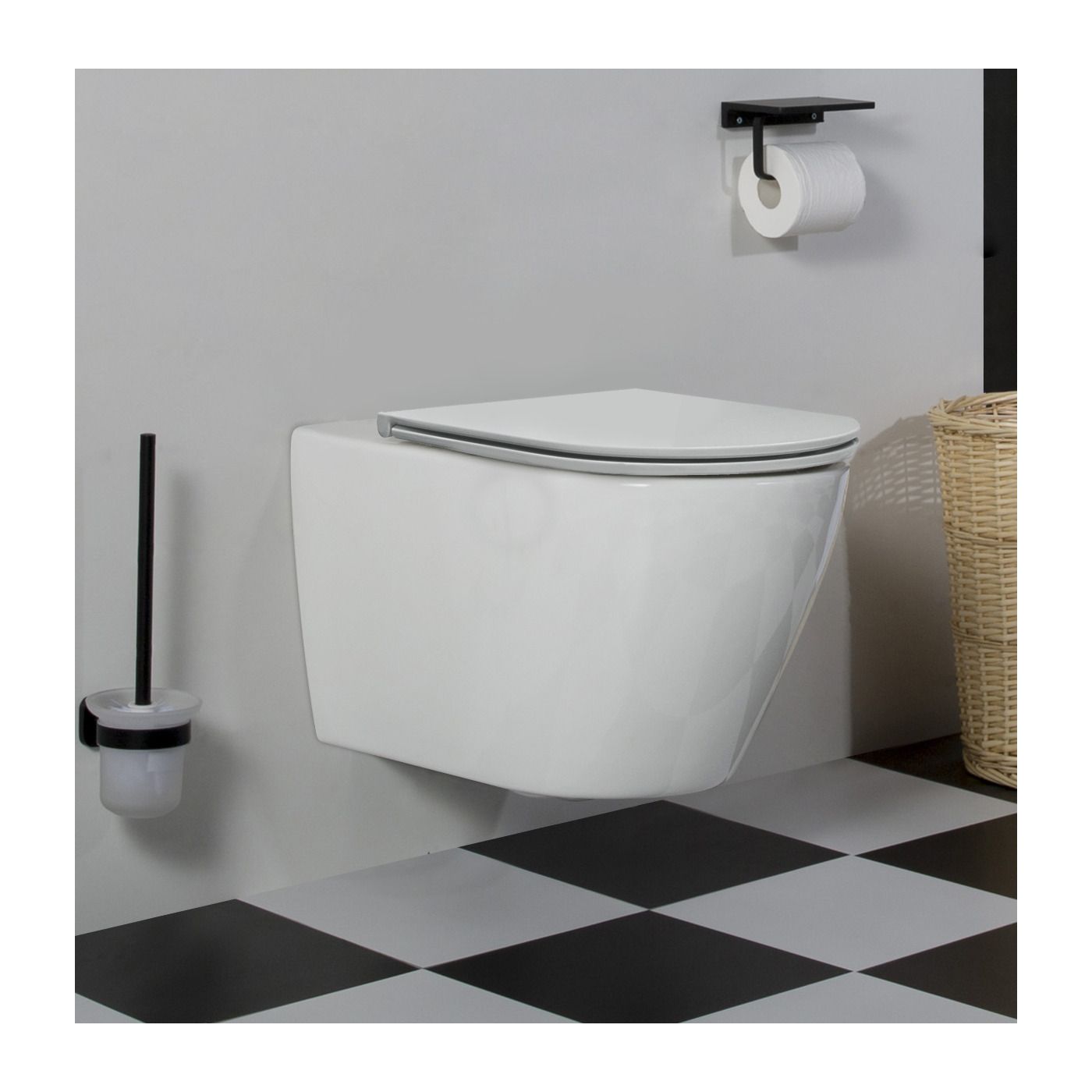 Saniclear Jama rimfree hangend toilet met flatline softclose zitting 53 cm wit