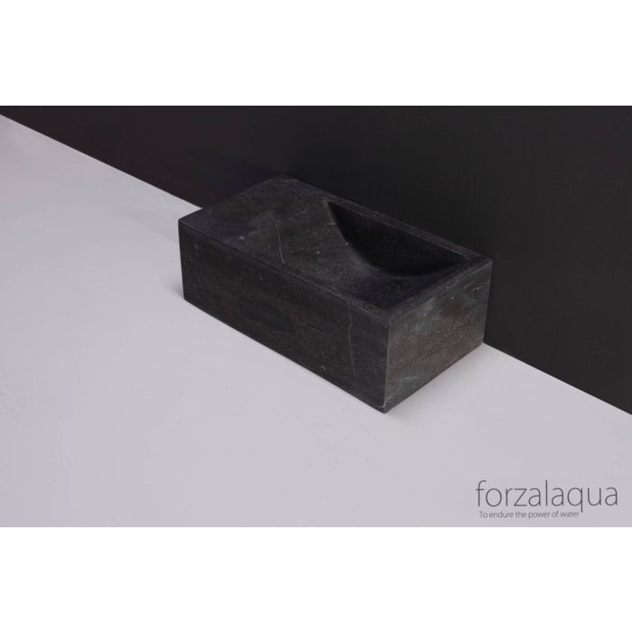Forzalaqua Venetia XS fontein zonder kraangat links 29×16 graniet gezoet