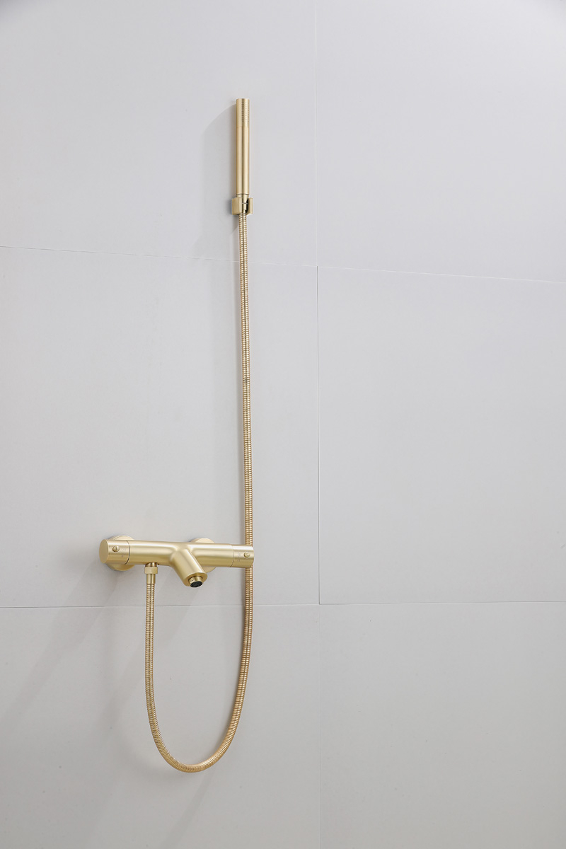 Saniclear Brass thermostatische badkraan met handdouche geborsteld messing