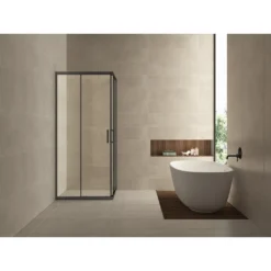 Afbeelding 1 Wiesbaden Skyline hoekinstap cabine met 2 schuifdeuren 900 x 900 x 2000 x 8 mm nano helder glas/mat zwart