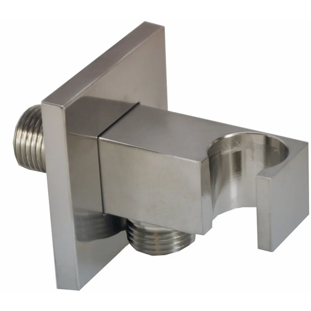 Afbeelding 1 Wiesbaden Rombo wandaansluitbocht met handdouchehouder vierkant 1/2" geborsteld staal