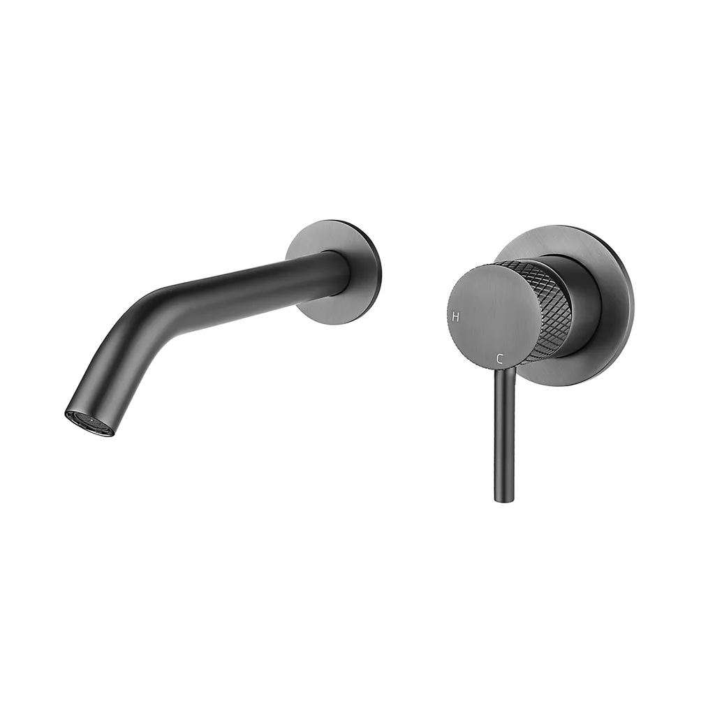 Afbeelding 1 Wiesbaden Ribbd eenhendel wastafelkraan met coldstart inbouw compleet gunmetal