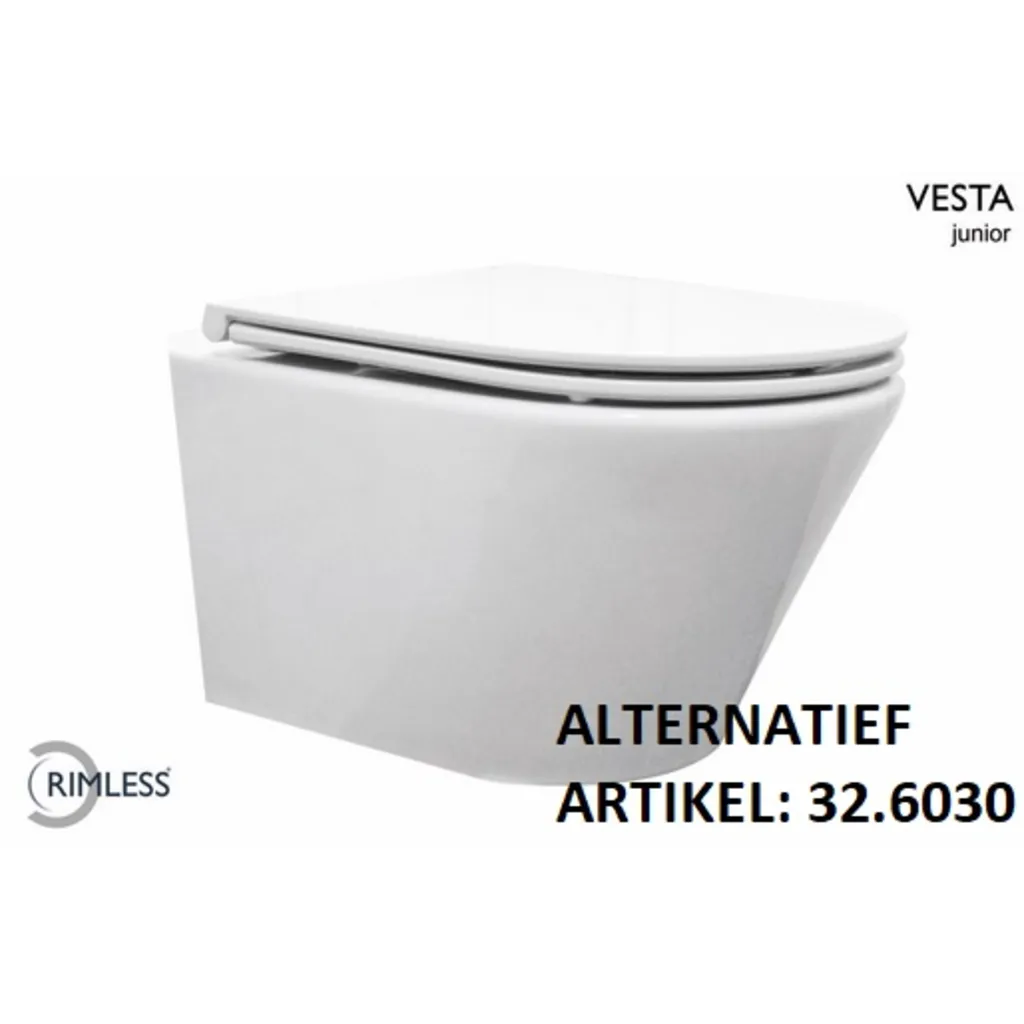 Afbeelding 1 Wiesbaden Vesta junior wandcloset rimless verkort met Flatline toiletzitting softclose en quick release glans wit